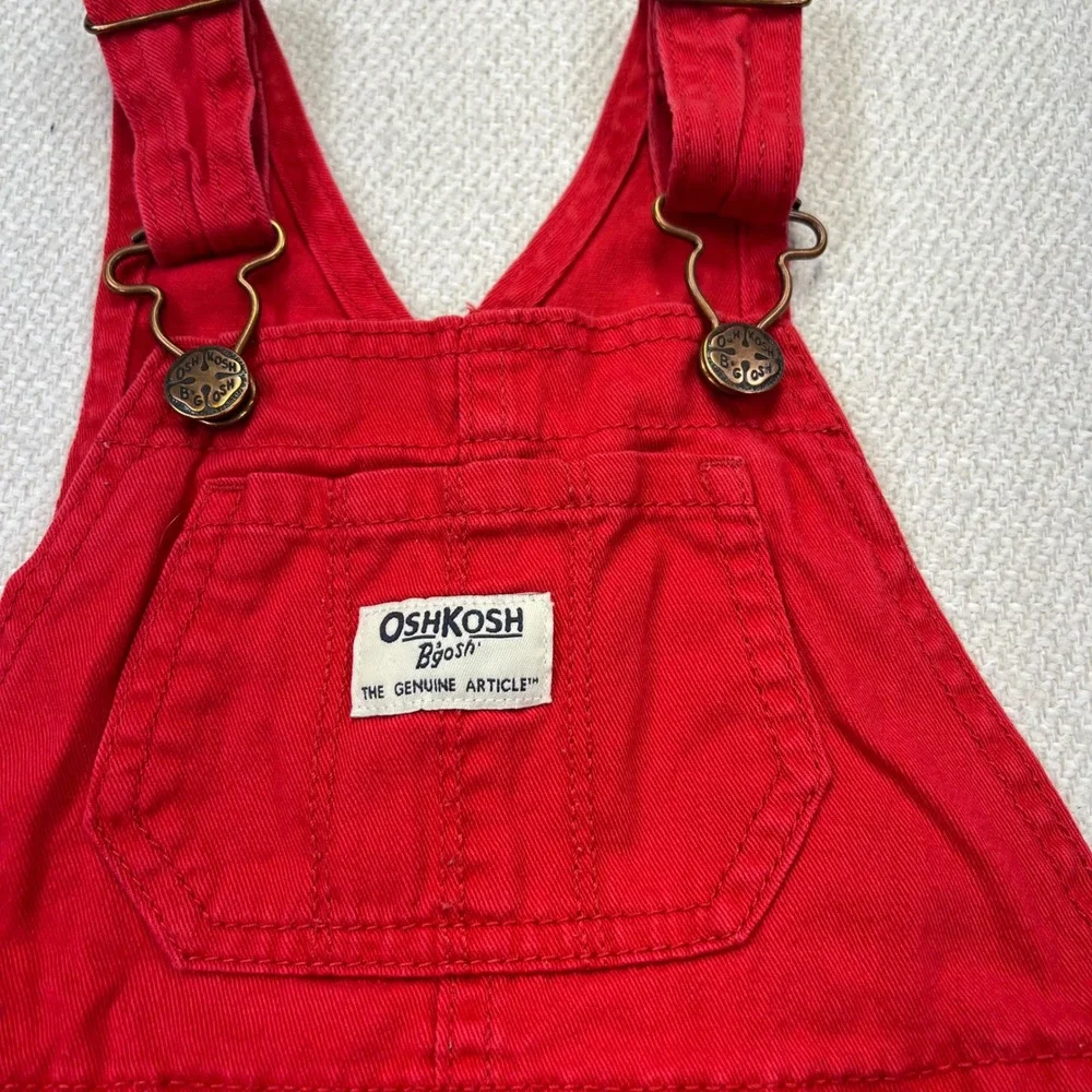 OshKosh B'gosh Shortalls Toddler 2T Red Eyelet Lace Trim Vestbak Cotton Bibs